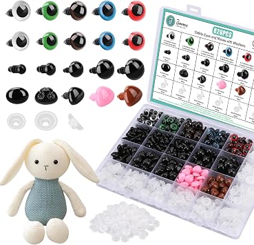 Junreox 820pcs عيون السلامة ل Amigurumi- عيون أمان متميزة وأنوف لحيوانات الكروشيه ، عيون كروشيه ذات حجم متنوع مع غسالات للدمى Plushies Toys ، عيون السلامة للحيوانات المحشوة Teddy Bear
