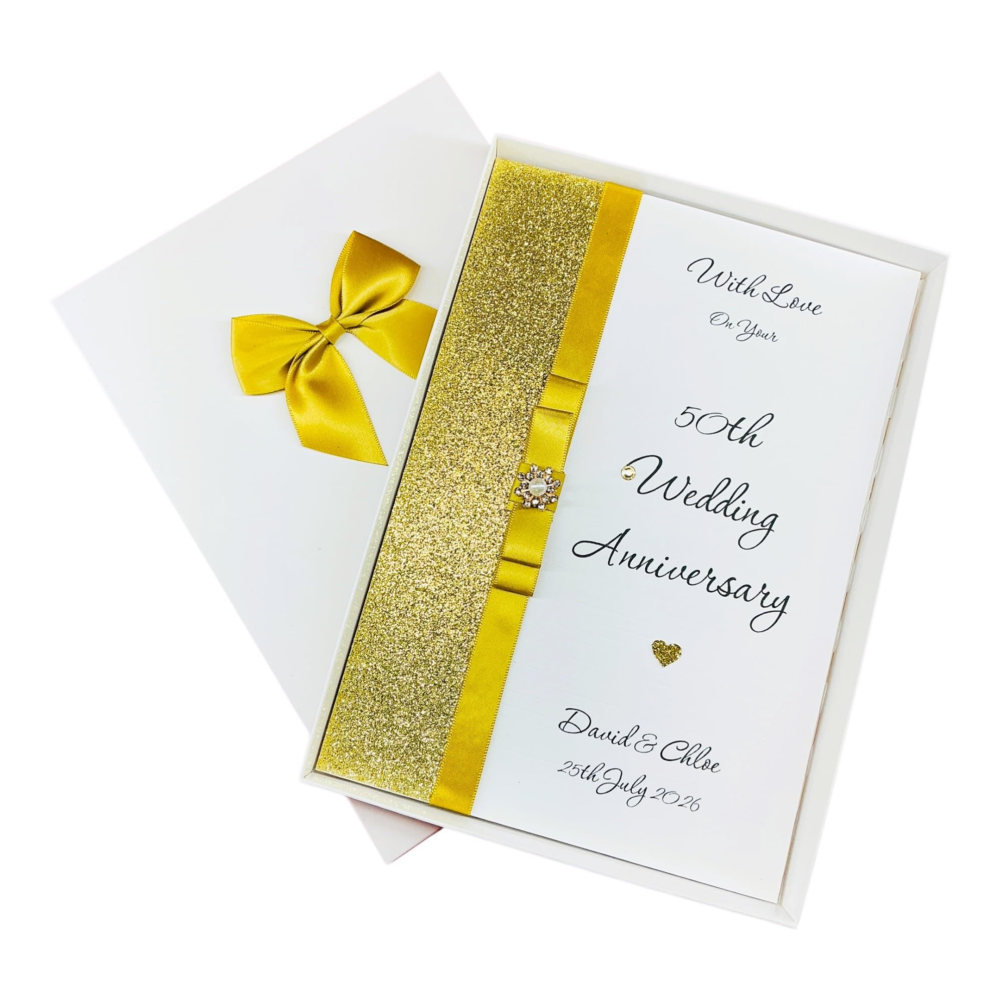 50th Wedding Anniversary Card - Golden 50 Year Fiftieth Anniversary Greeting Card, Personalised Wife Husband Parents Couple - A5 Card - Colour Choice - LUXURY BOW