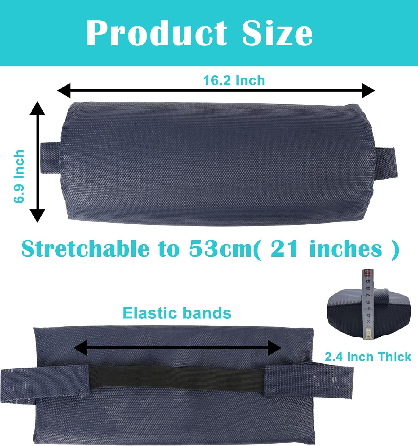 Lounge Chair Pillows with Strap 2 Pack Zero Gravity Chair Pillow Replacement 16.2" Long Neck Pillow for Recliner Outdoor Chaise Lounger Adirondack Patio Lawn Chairs, Blue