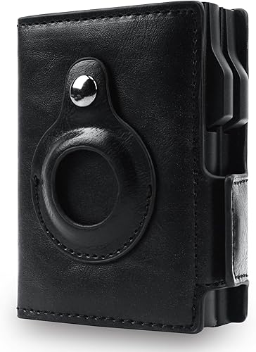 Airtag Wallet Men Double Layers,RFID Smart Slim Leather Air Tag Wallet, High Capacity Pop Up Apple Airtag Wallet with Airtag Holder(Classic Black)