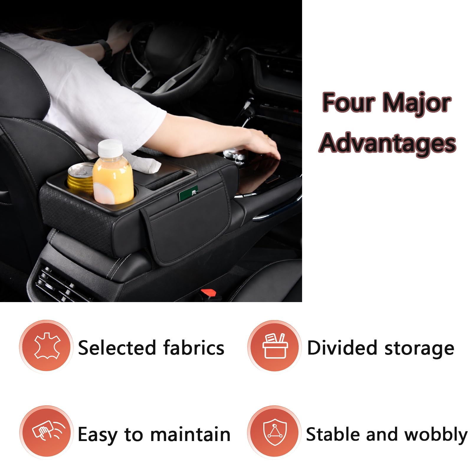 Funda Reposabrazos Coche para Skoda Karoq 2017-2020 2021 2022 2023 2024 2025, Cubierta de Consola Central en Cuero PU, Protector Antideslizante Durable con Función de Almacenamiento