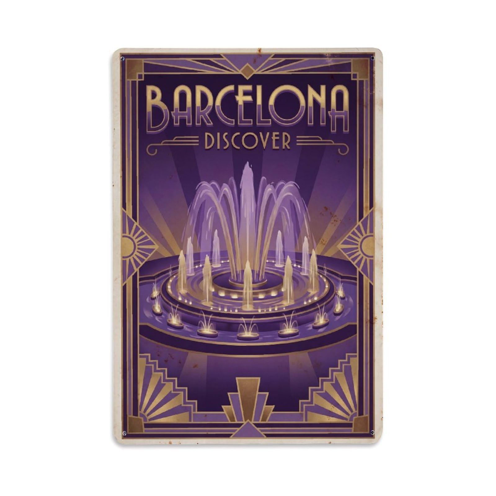 Este 8X12inch Style Vintage Travel Barcelona Spain Shining Metal Tin Sign