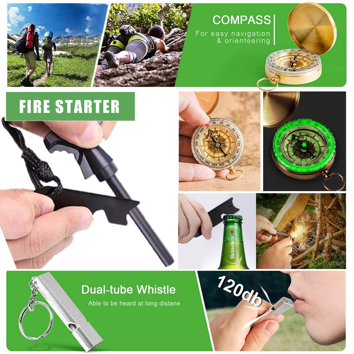 Kit de Supervivencia, 24 en 1 Multifuncional Equipo de Botiquín primeros auxilios profecional, Regalos ideales de Navidad y cumpleaños para Hombres para Viajar Caminar Acampar