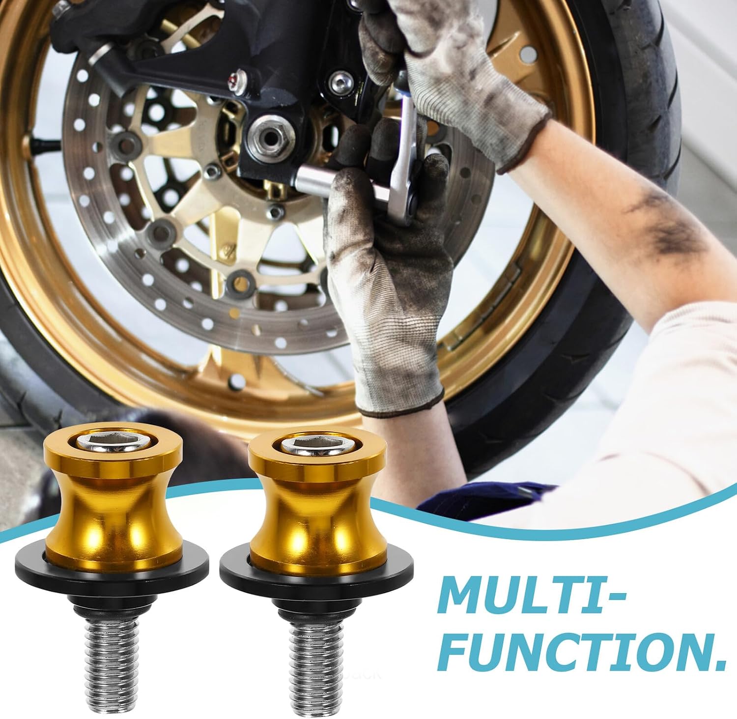 Universal Motorcycle Swing Arm Spools Stand Screws, 10mm Gold Cnc Aluminum Sliders for Popular Motorcycle Brands Modification, 1 Pair