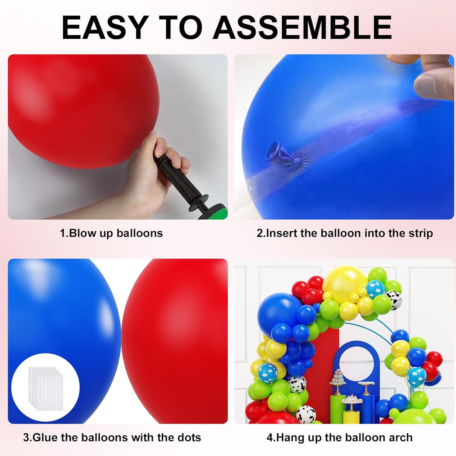 YMSZ Cow Print Balloons Arch Kit, 134pcs Red Blue Yellow Green Balloons with Cow Print Balloons for Boys Girls Birthday Baby Shower Party Decorations