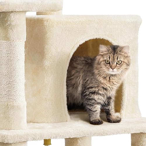 Miniatura 22 de Topeakmart Árbol para gatos de 63 pulgadas, mueble grande de torre para gatos con condominio para gatos, plataforma acolchada y poste rascador