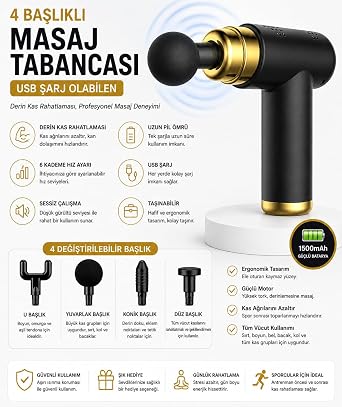 atabayonline 4 Başlıklı USB Şarj Olabilen Masaj Tabancası