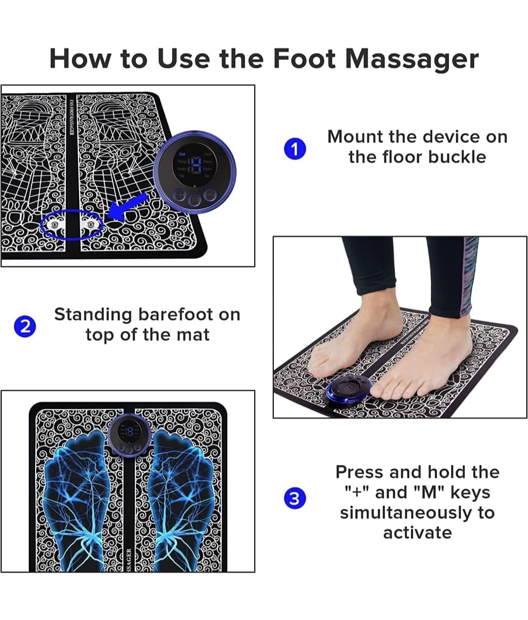 Foot Massager Pain Relief,Elecrtic EMS Massage Mat -8 Mode/19 Vibration Automatic Wireless Folding Massager for Foot,Legs,Hand Muscle Stimulator Therapy Mat for Men and Women Foot Massager Pain Relief,Elecrtic EMS Massage Mat -8 Mode/19 Vibration Automatic Wireless Folding Massager for Foot,Legs,Hand Muscle Stimulator Therapy Mat for Men and Women