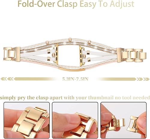 Miniatura 3 de Posh - Correas de cuero compatibles con iWatch de 1.496 pulgadas, 1.575 pulgadas, 1.614 pulgadas, para mujeres y hombres, pulsera bohemia con