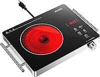 Vista 1 de 1800W Portable Electric Stove, 110v Electric Burner with Carry Handle Hot Plate, Ceramic Infrared Single Burner Cooktop, Touch & Knob Control Timer