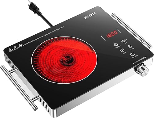 Estufa eléctrica portátil de 1800 W, quemador eléctrico de 110 V con asa de transporte, placa calefactora de cerámica infrarroja de un solo