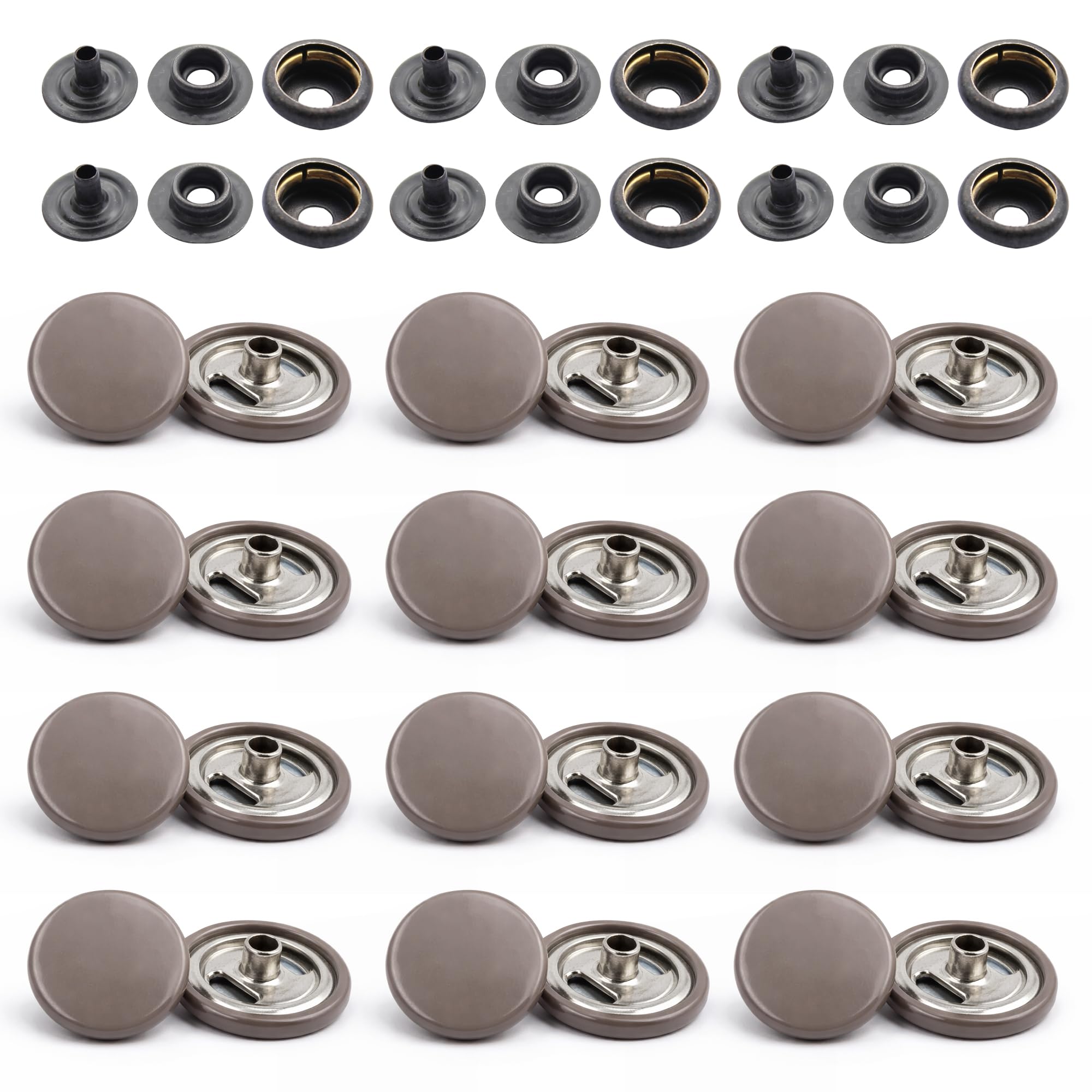 Weddecor Beige 15mm Botones a Presión Metal Resistente Níquel Libre 4 Partes Cierres Remaches Botón para Cuero Manualidades, Chaquetas, Bolsas, Tiras, Jeans, Ropa Reparación - Pack De 10 - Hongo, 500