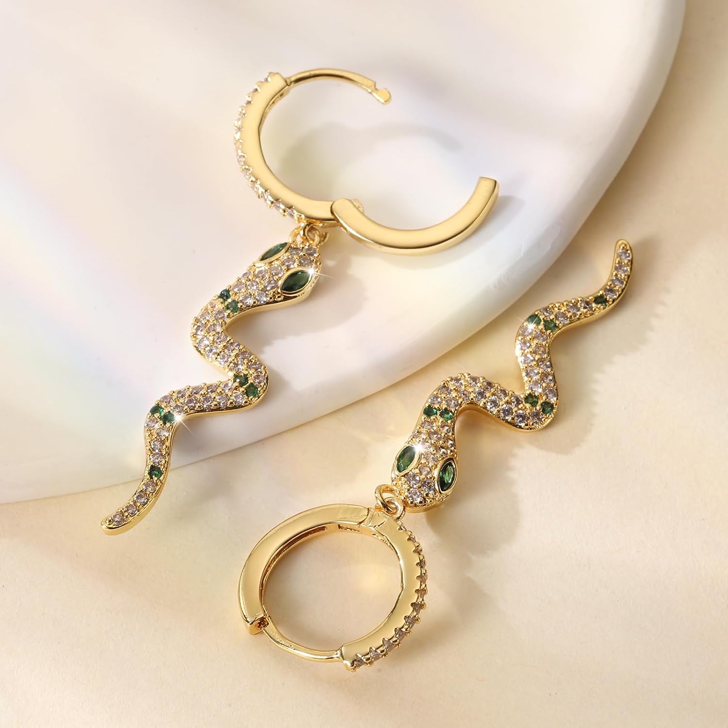 Snake Earrings for Women, 18K Gold Plated Boho Snake Hoop Earrings, Cubic Zirconia Dangle Earrings, Hypoallergenic Hoop Earring Gifts for Her - Image 4