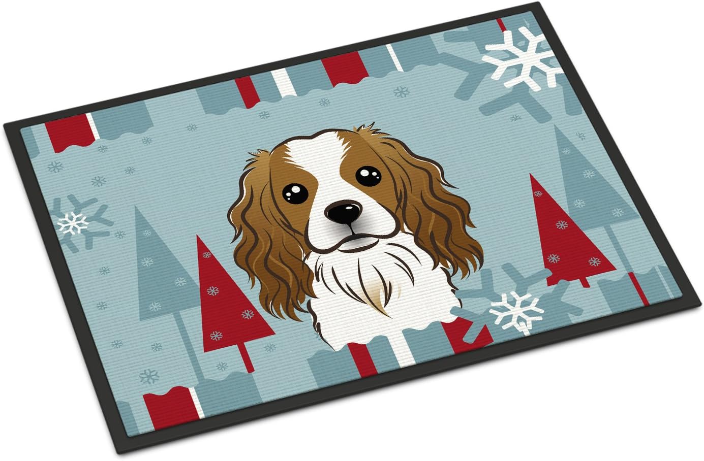 Caroline's Treasures BB1720MAT Winter Holiday Cavalier Spaniel Doormat 18x27 Front Door Mat Indoor Outdoor Rugs for Entryway, Non Slip Washable Low Pile, 18H X 27W