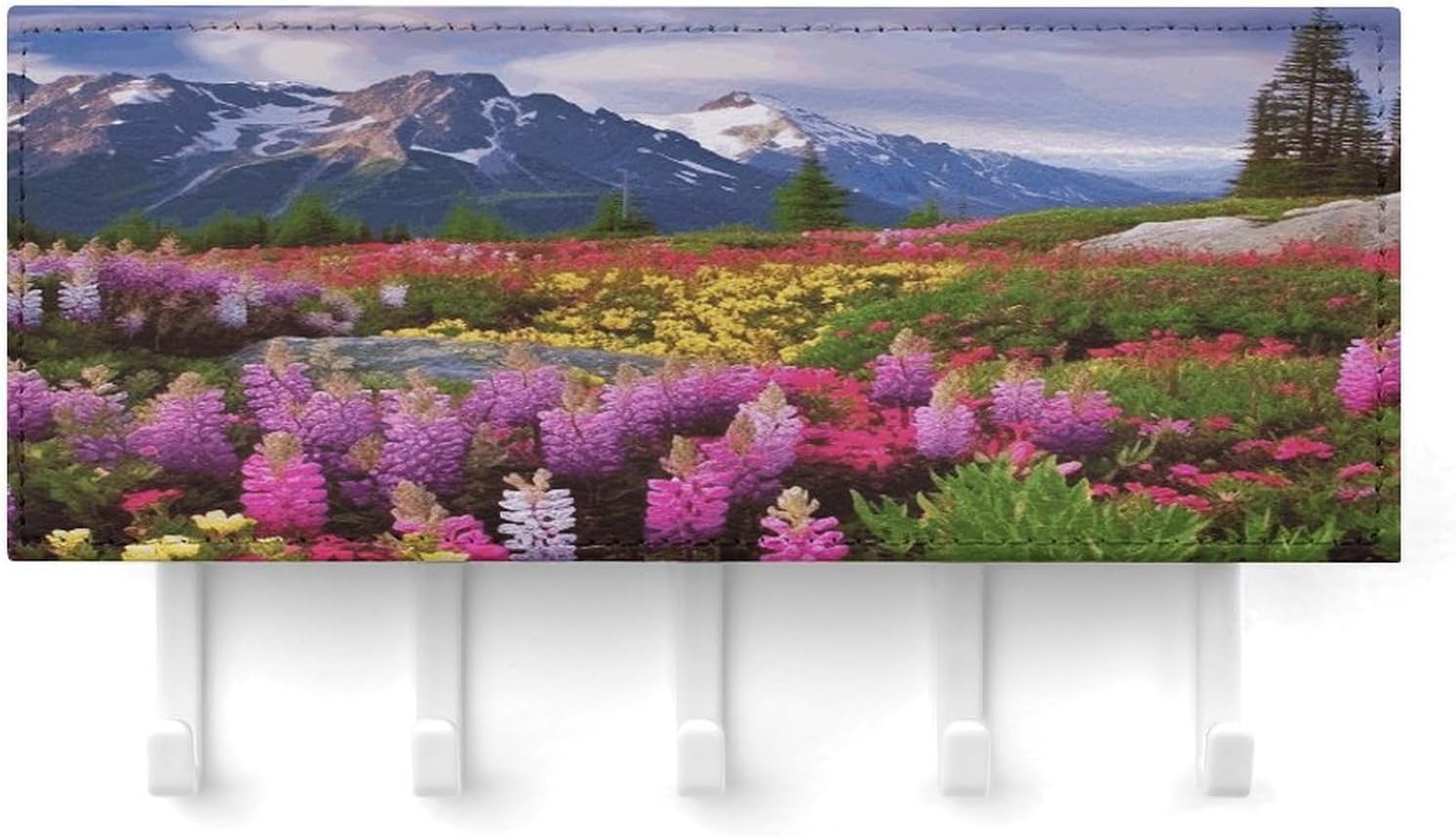 Key Holder Wall Mount Key Hanger with 5 Hooks, Decorative Key Rack | Beautiful Flowers Mountain Hanging Key Hooks with Mail Organizer for Wall Living Room Kitchen Bathroom Hallway