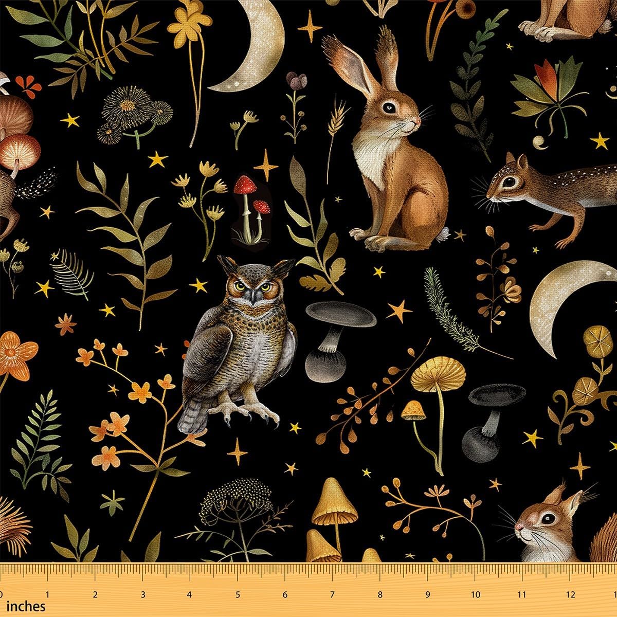 Feelyou Boho Mushroom Upholstery Fabric for Chairs 5 Yard Cute Owl Squirrel Fabric by The Yard Kids Botanical Floral Waterproof Outdoor Fabric for Chairs Animlas Reupholstery Fabric Decor