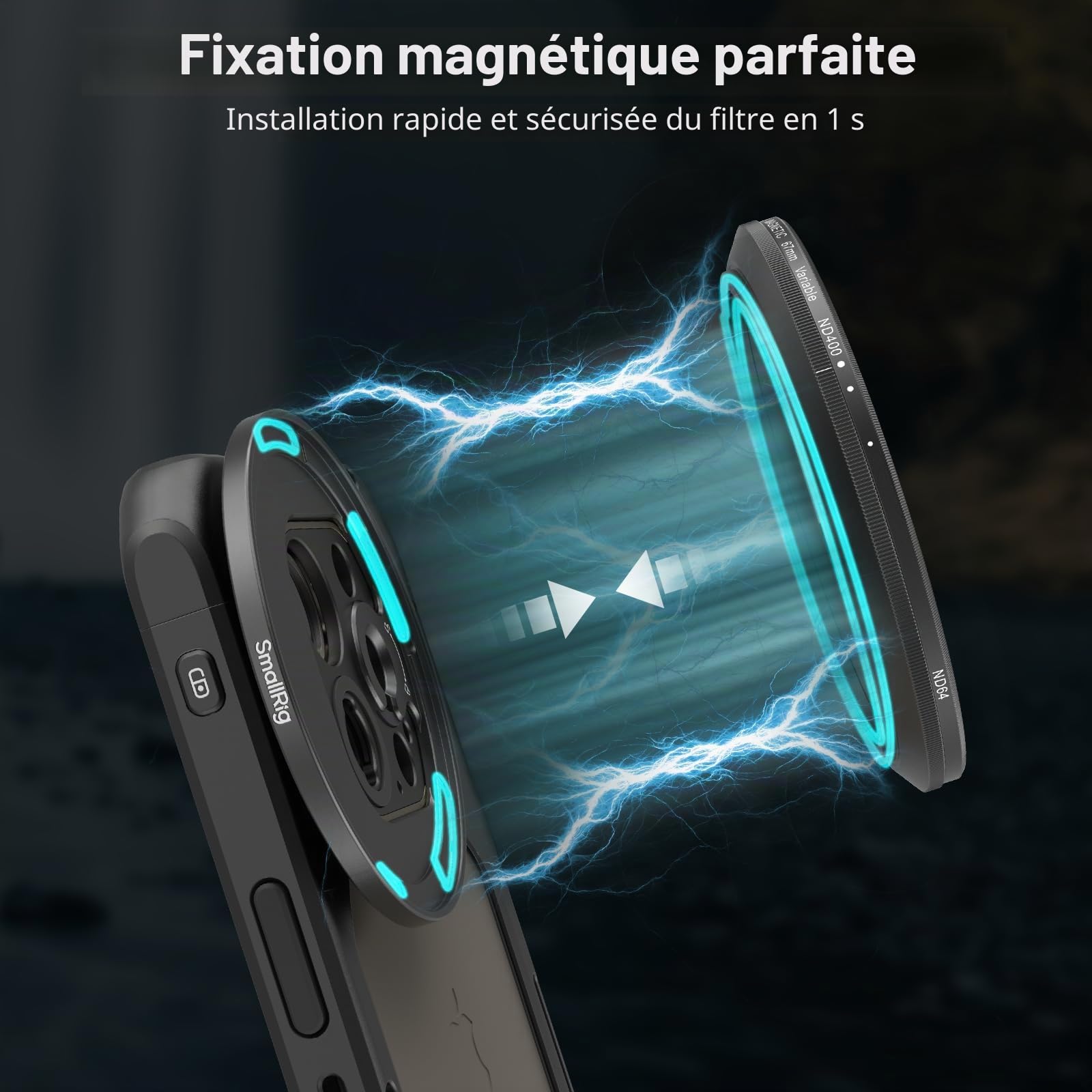 SMALLRIG Filtre VND Magnétique 67 mm ND64-ND400 (6-9 arrêts), Filtre ND Réglable pour iPhone 16/S24 Ultra/Vivo X100 et objectifs 67 mm, Verre Optique HD sans Croix X, avec Adaptateur fileté - 5169