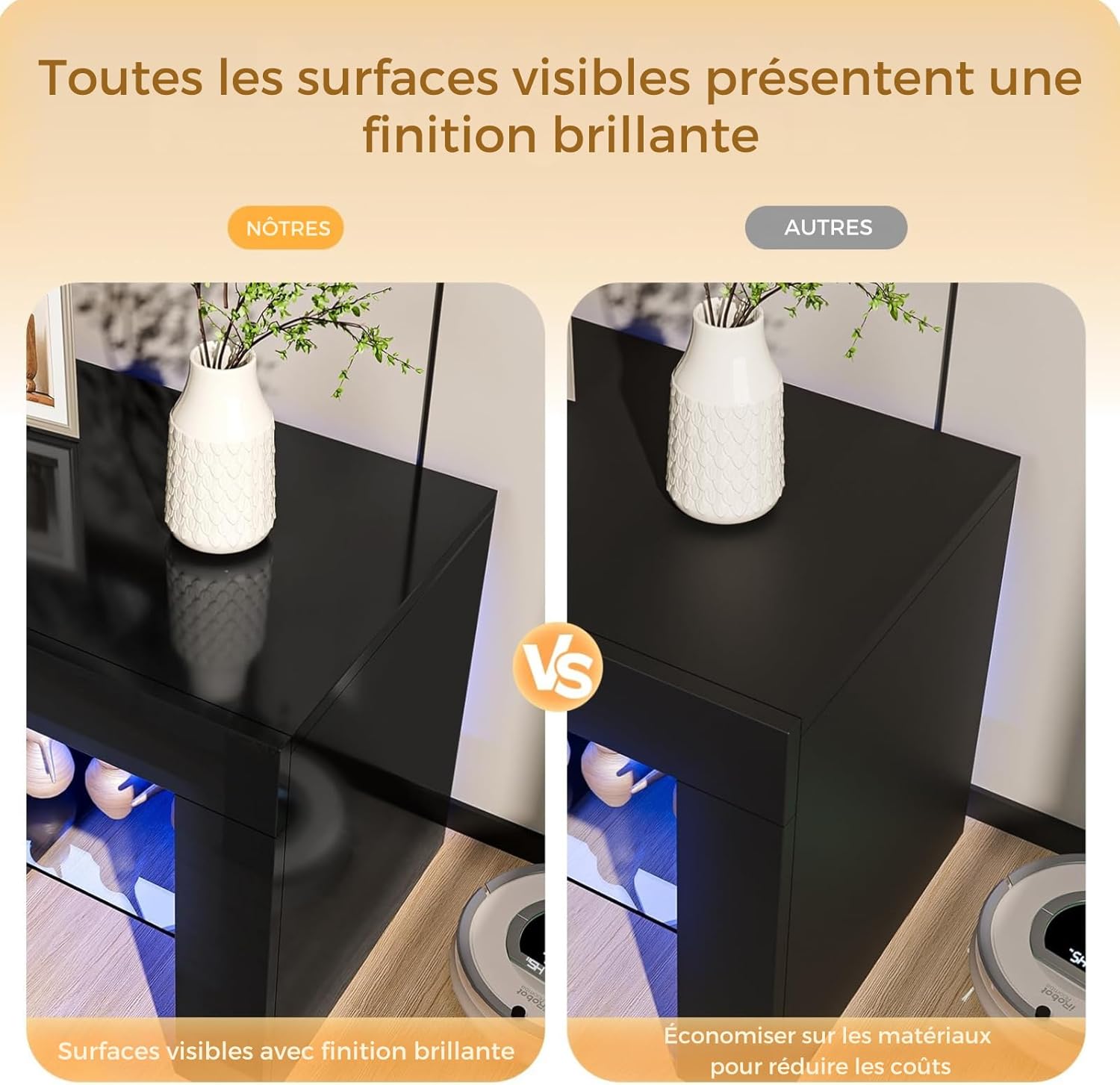 LED TV Unit, Lacquered TV Bench, 130 x 35 x 45 cm, TV Stand with Storage Glass TV Stand, Suitable for Living Room or Bedroom (Black)