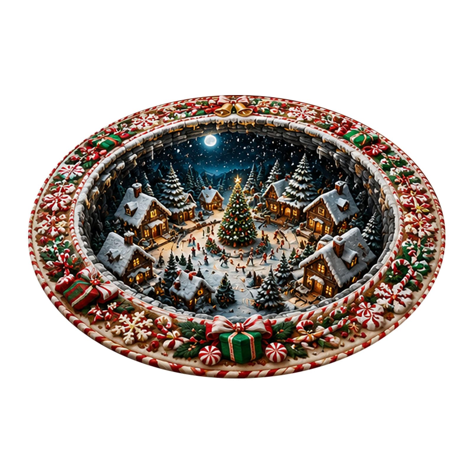 3D Christmas Rug Optical Illusion Rug Christmas Non Slip Door Mats Indoor Santa Claus Area Round Rugs Xmas Home Decor Festive Welcome Floor Ma for Living Room Bathroom Bedroom Kitchen Entryway 100cm — image 1