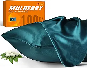 100% Mulberry Silk Pillowcase for Hair and Skin, 22 Momme Pure Natural Silk Pillow Case Both Sided with Zipper, Pillow Cover for Women Mom Men (Fog Blue, Standard 20''×26'')