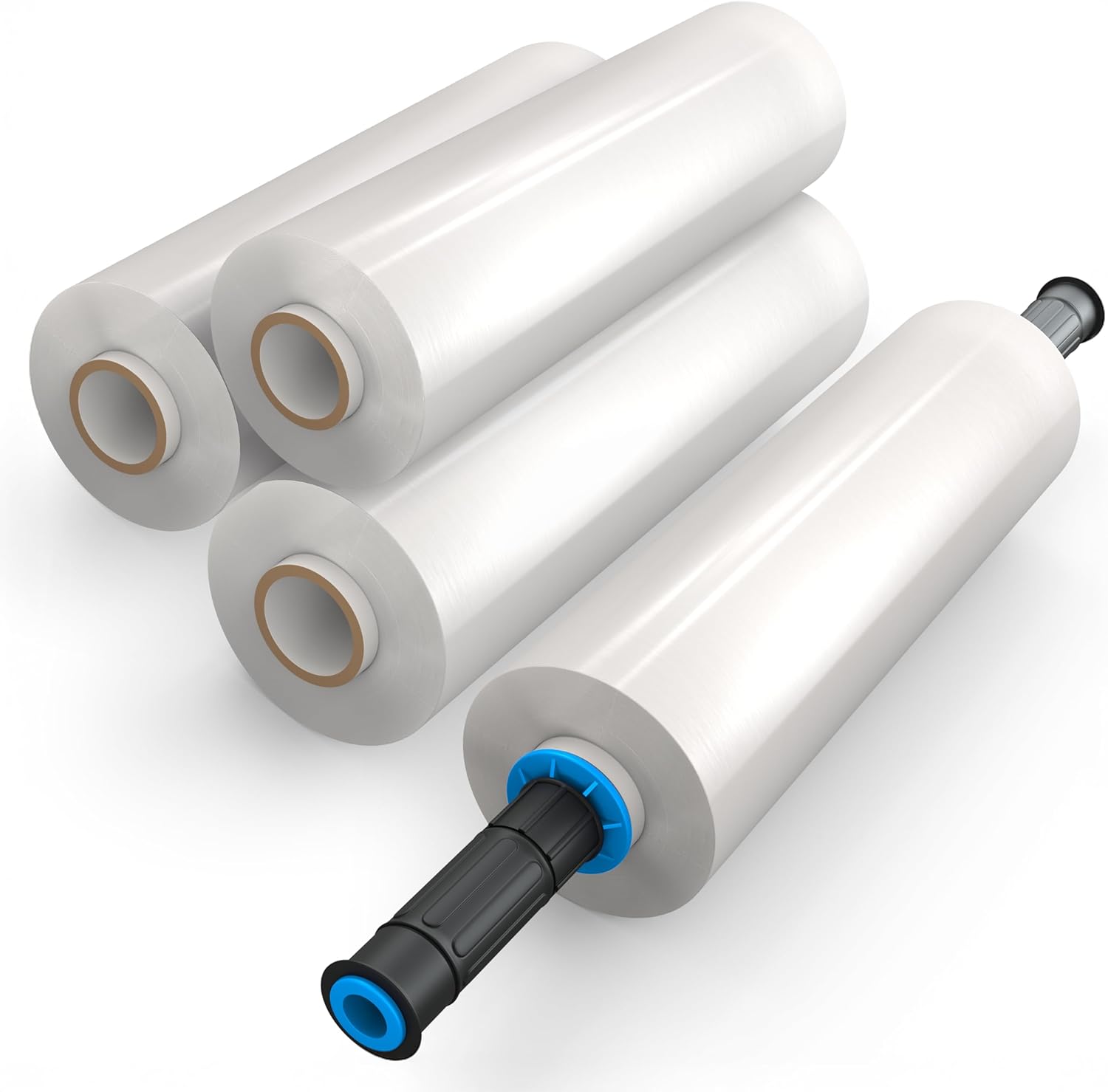 4 Rolls x 15" x 900 FT x Clear Heavy Duty Plastic Stretch Wrap Shrink Film for Shipping Packaging Moving Packing Trucking Logistics - Thicker Extra Durable Film - Wrap Holder Included
