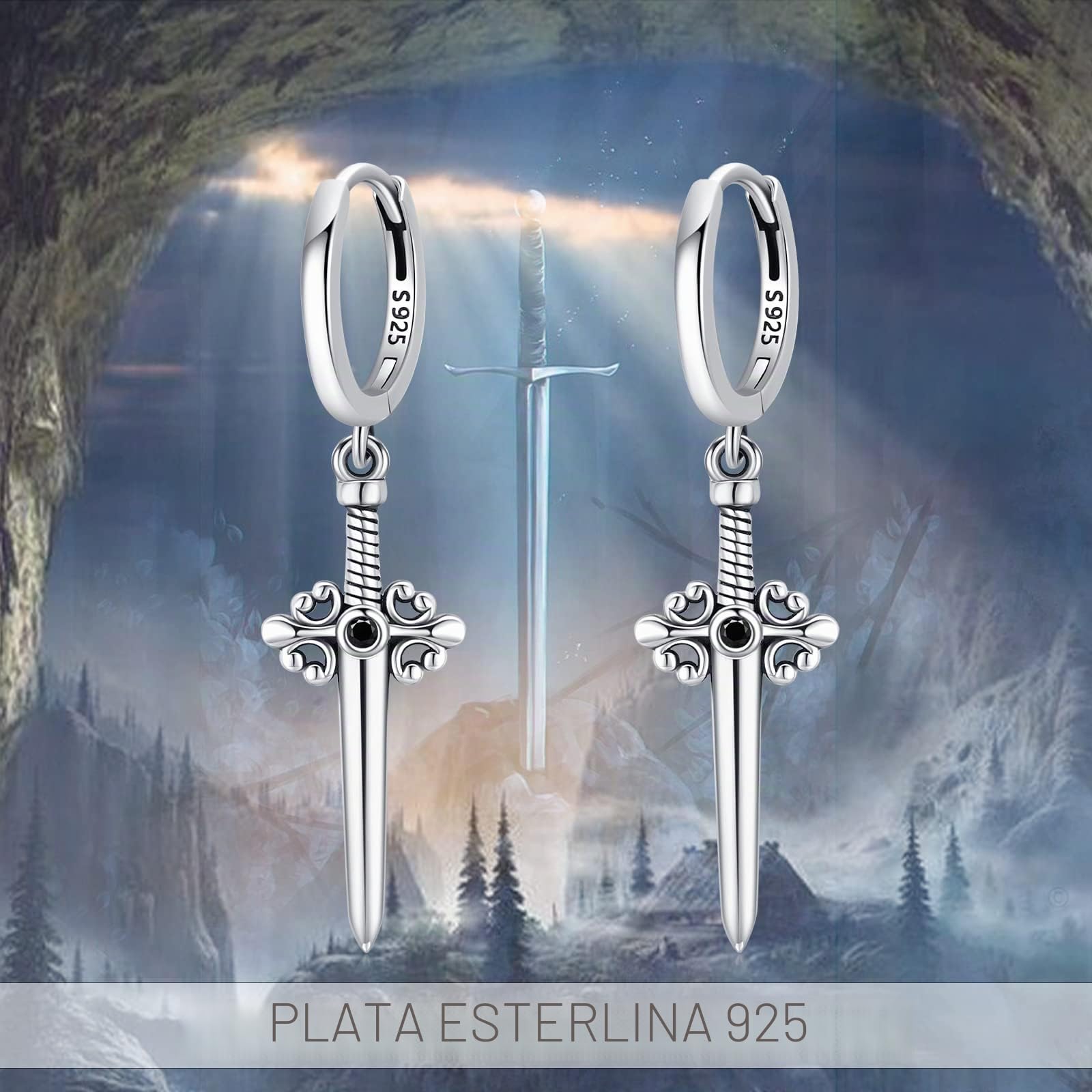 Pendientes de espada de plata de ley 925 con forma de espada, aretes colgantes de estilo punk, joyería de espada para mujeres y hombres, Plata de ley