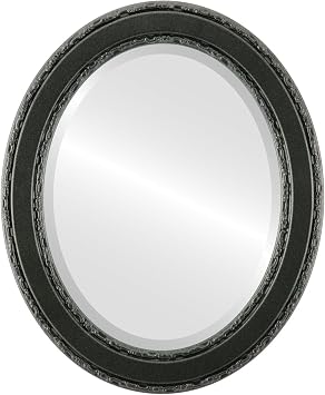 OVALCREST Oval Beveled Wall Mirror for Home Decor - Monticello Style - Black Silver - 16x20 Outside Dimensions