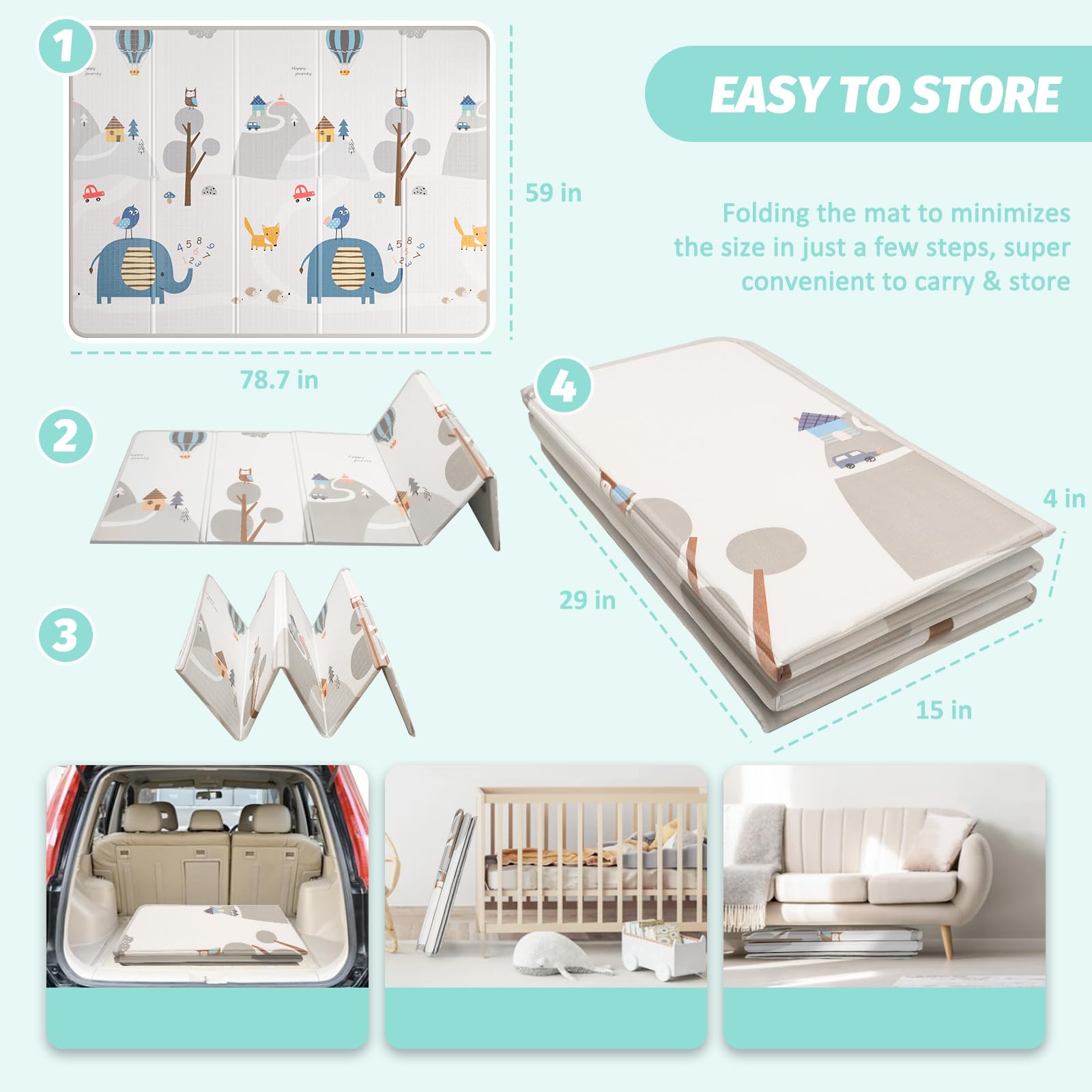 Foldable Baby Playmat, XPE Foam Baby Gym & Play Mat with Non-Toxic Materials, Extra Large Size 79