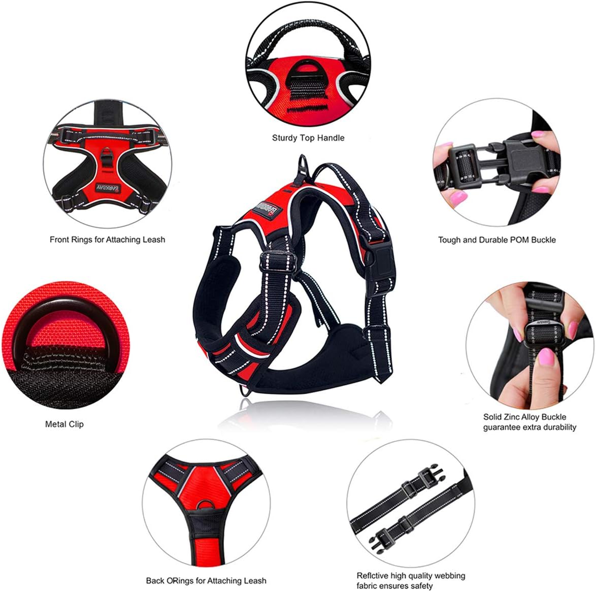BARKBAY No Pull Dog Harness Front Clip Heavy Duty Reflective Easy Control Handle for Large Dog Walking(Red,L) - Image 5