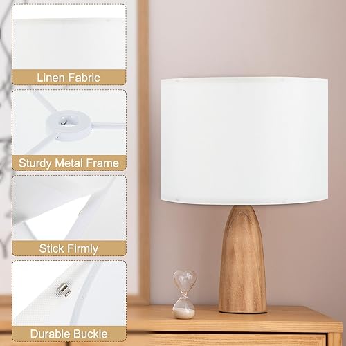 Miniatura 3 de PATIKIL Juego de 2 pantallas de lámpara de tambor, 13 x 13 x 9 pulgadas, de lino, redondas, para lámparas de mesa, pantalla de fácil montaje para