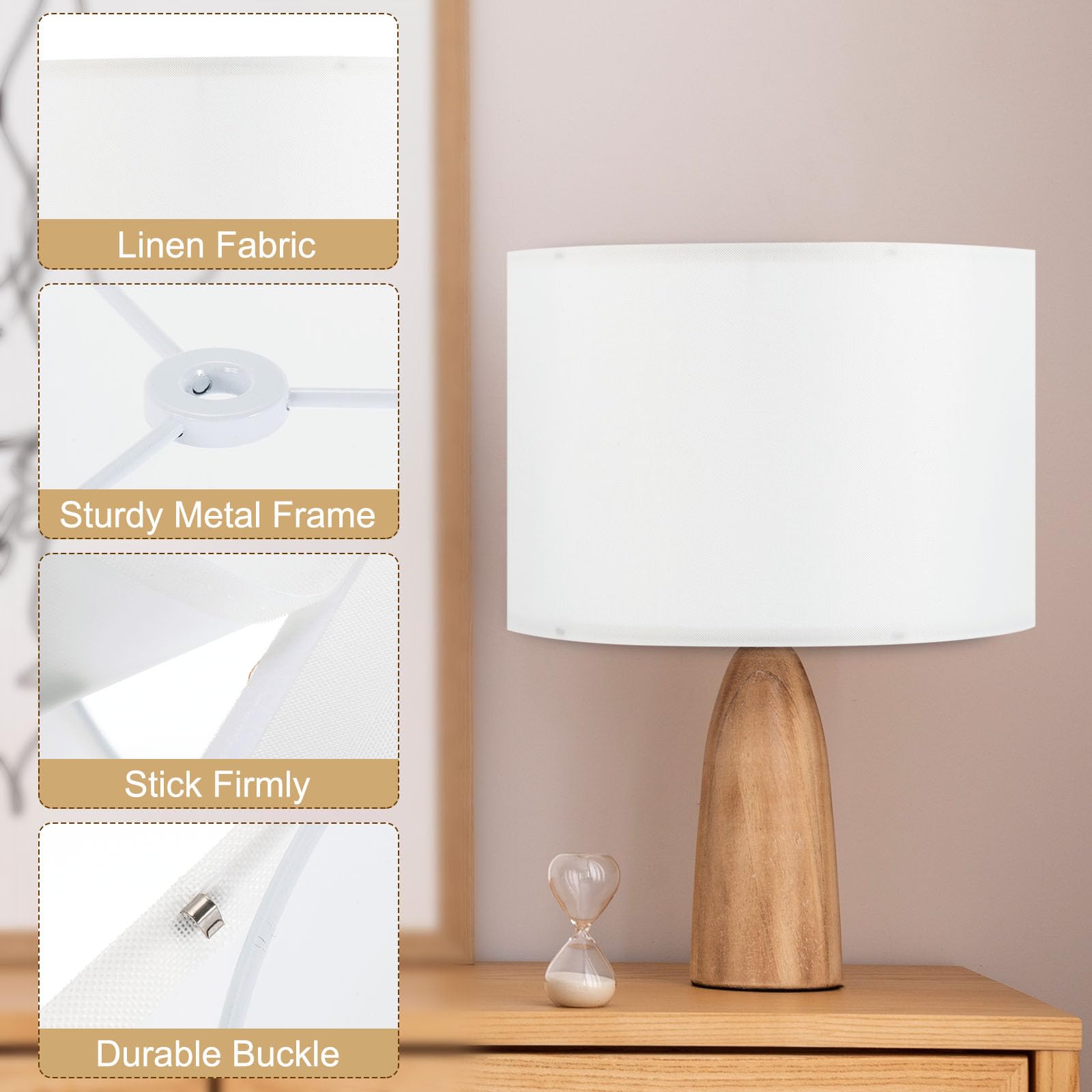 PATIKIL Drum Lamp Shades Set of 2, 13"x13"x9" Linen Round Lamp Shade for Table Lamps Easy Assembly Lampshade for Table Lamps Floor Lamps Bedside, White