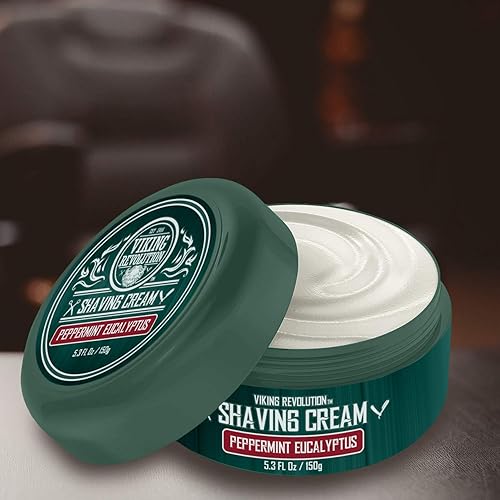 Vista 15 de Viking Revolution Crema de afeitar de lujo para hombres, aroma a sándalo, jabón de afeitar suave, suave y sedoso, espuma rica para el afeitado más