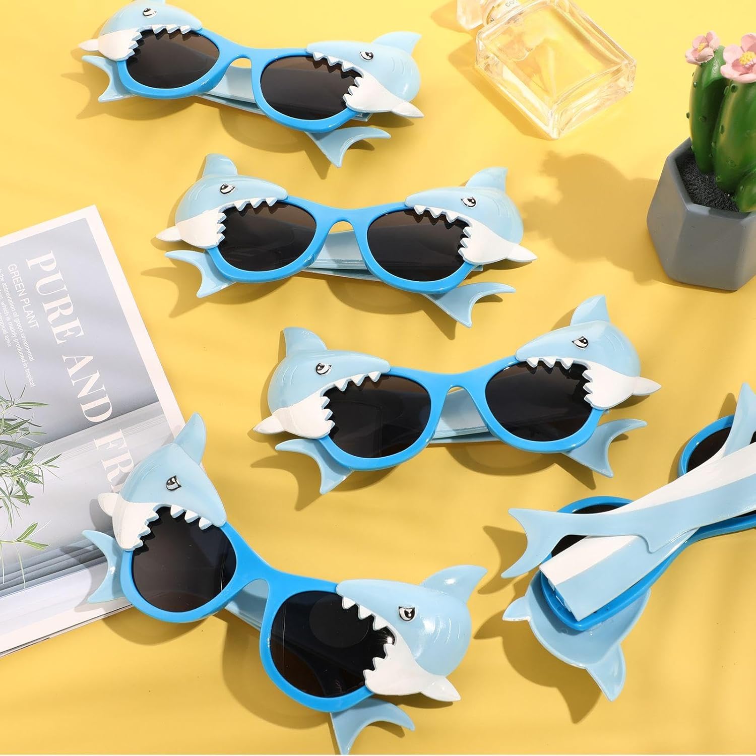 Flutesan 12 Pairs Shark Party Favors Glasses Photo Booth Props Tropical Ocean Theme Party Supplies Blue Kids Adults Eyeglasses for Shark Birthday Party Favor Costume Decoration