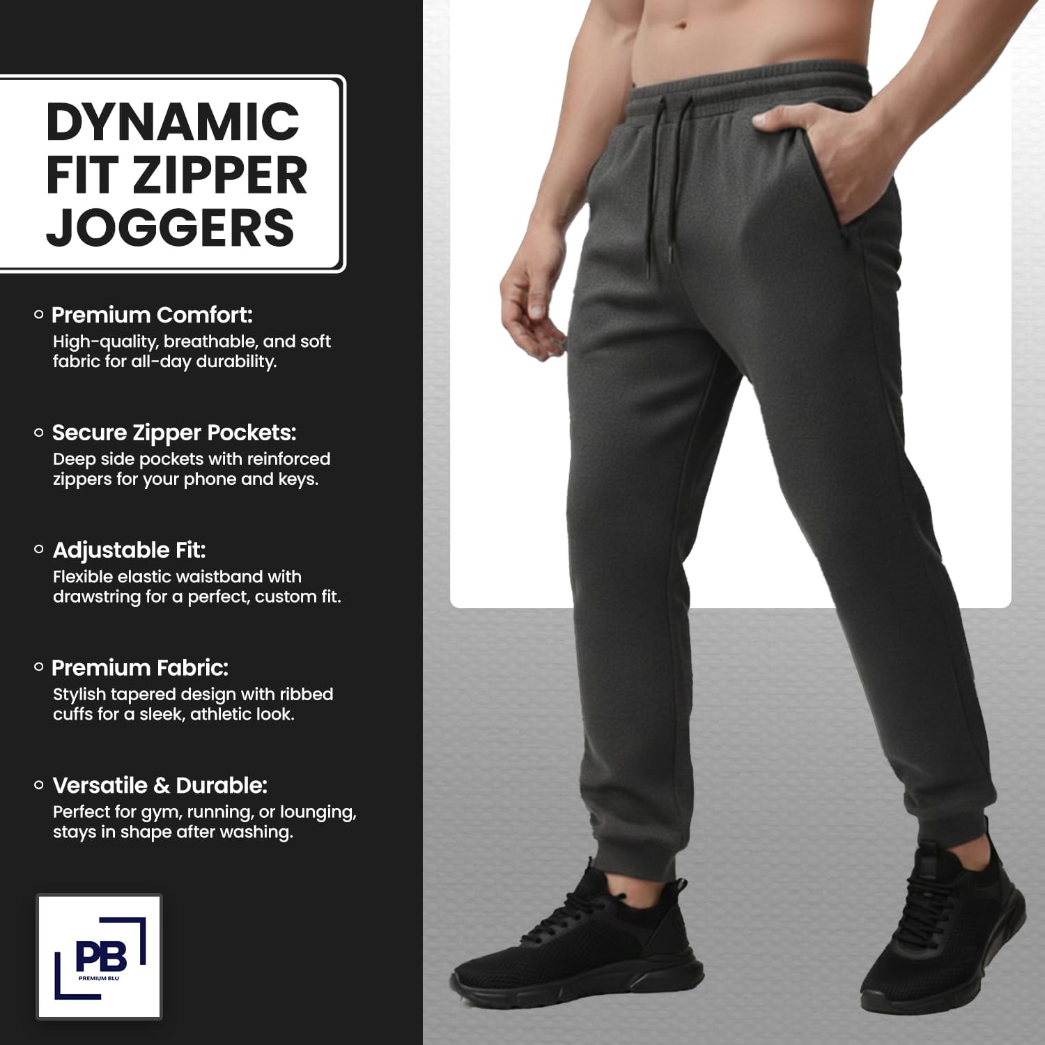 PB Mens Sweatpants 3-Pk – Fleece Joggers for Men with Cargo Or Zipper Pockets, Athletic Sweatpants & Mens Joggers Sizes S–XL