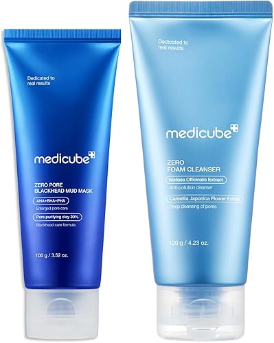 medicube Home Care Duo for Flawless Skin: Zero Pore Blackhead Mud Facial Mask and Zero Foam Cleanser for Sensitive Skin