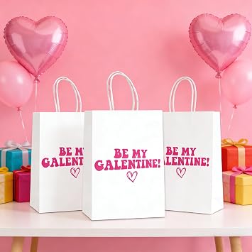 Galentines Day Party Supplies, 8 Pack Be My Galentine Gift Bags with Handles, 8 Galentines Day Paper Party Favor Bags Valentines Galentines Day Party Gift Exchange, Valentine Gifts for Bestie Gang
