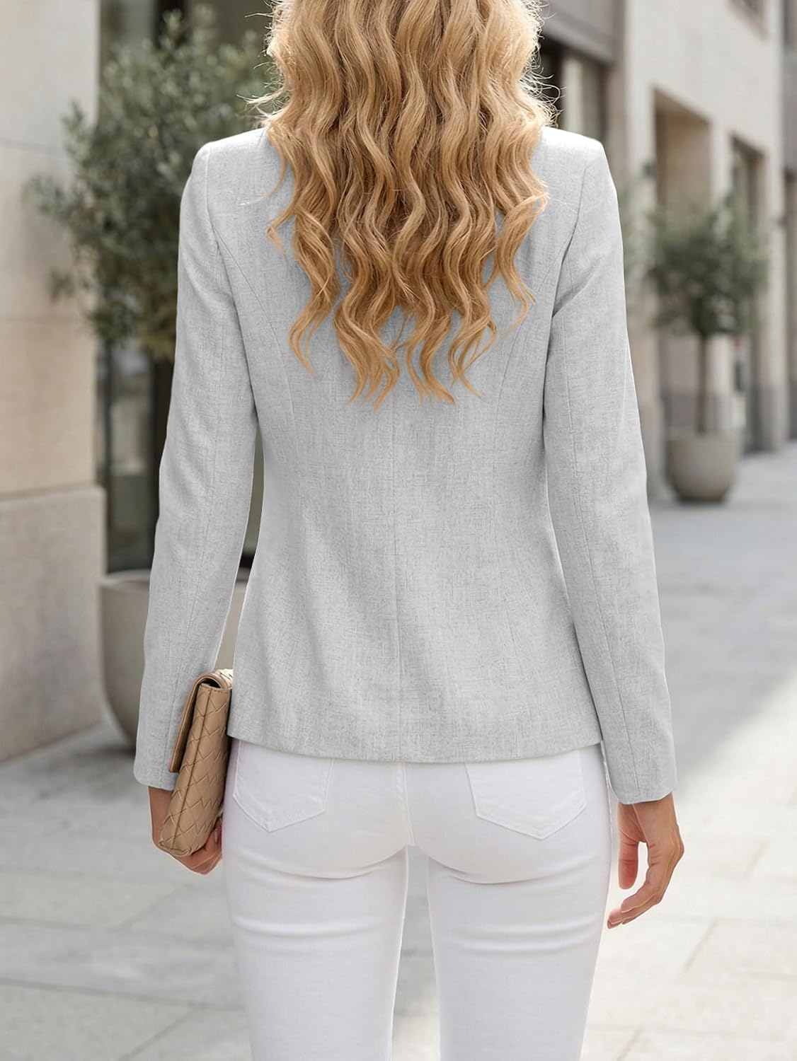 Mina Self Women's Fitted Blazer-Long Sleeves Lightweight Business Casual Work Blazer Jackets with Slit Pockets