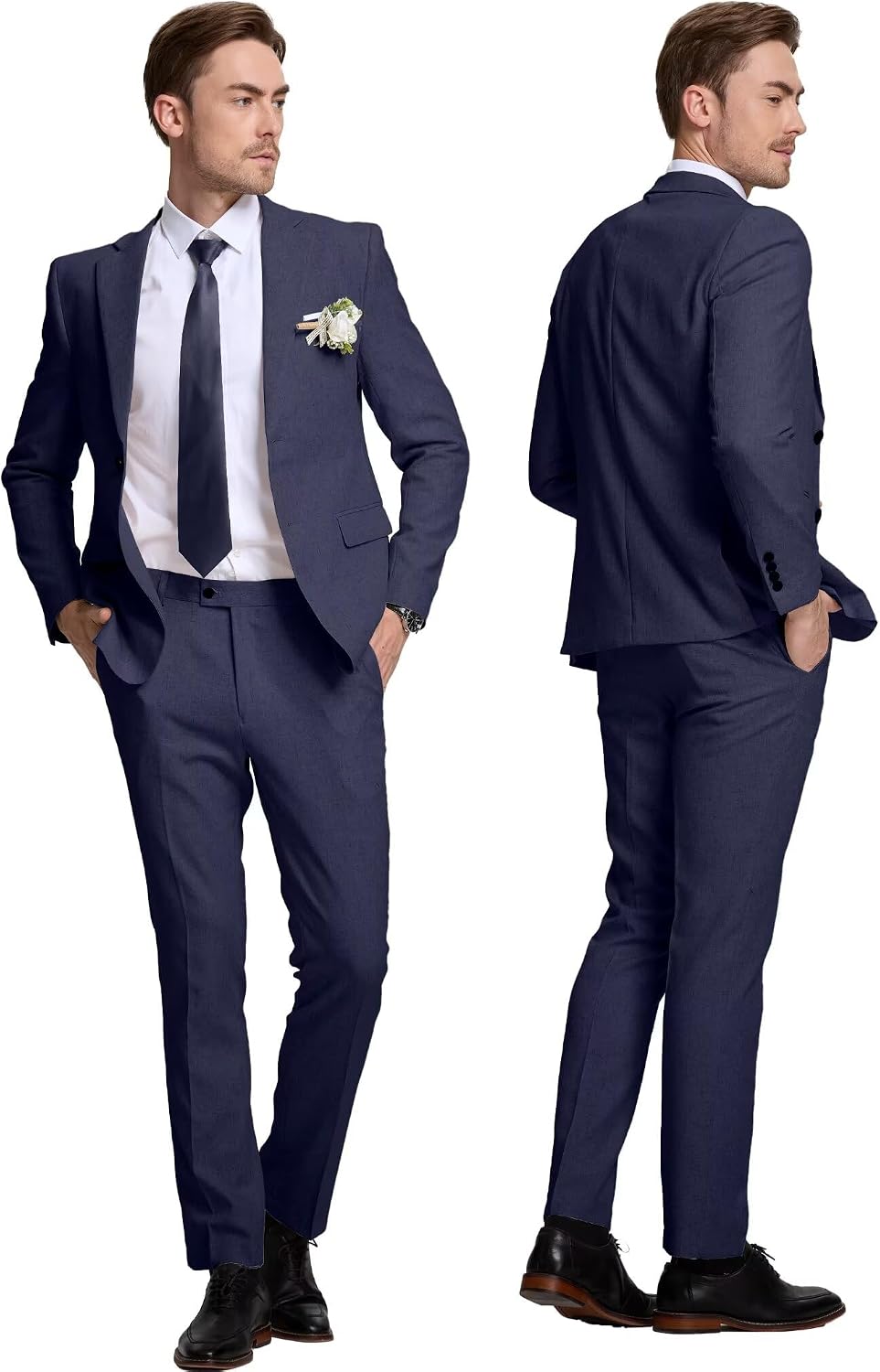Linen Mens 2 Pieces Suit Retro Casual Slim Fit Suits Linen Beach Prom Dress Tux Set Wedding Groom Men Jacket Blazer Pant