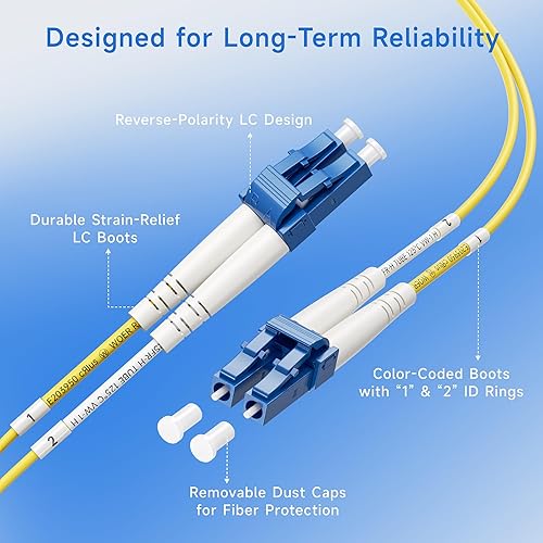 Miniatura 4 de Cable Matters Cable de fibra óptica monomodo OS2 con clasificación Plenum - 3.3 ft  3.3 pies, LC a LC UPC 9125 OFNP OS2 Cable de fibra óptica