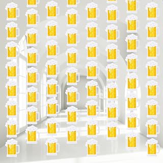 VitalCozy 24 Packs Beer Birthday Party Decorations Beer Mug Garland Banner Whiskey Bar Ceiling Hanging Streamers Cheers Cutouts for Wedding Baby Shower Bachelor Party Decor Photo Props Supplies