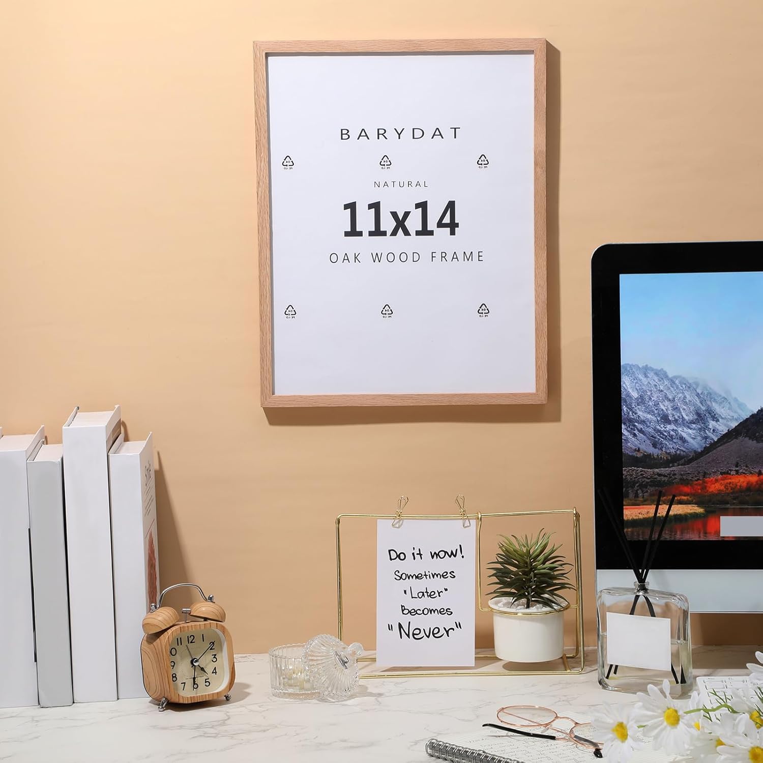 Barydat 6 Pack 11"x14" Wood Picture Frames, Natural Beige Oak Minimalist Solid Wooden Poster Frame, Gallery Wall Tabletop Decor for Home, Wedding, Office, Artwork, Thanksgiving, Birthday Gift