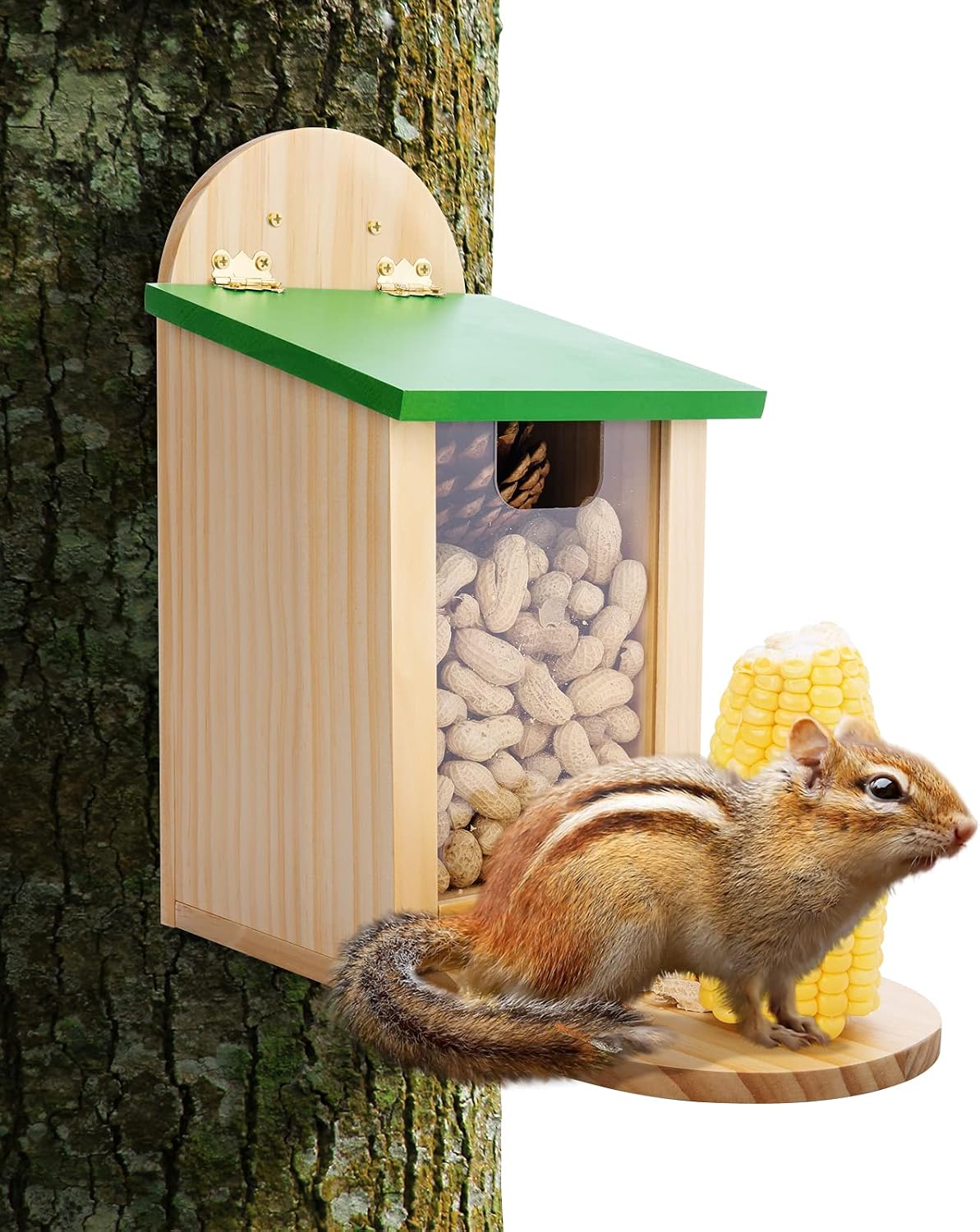 Wehhbtye Squirrel Feeder Box-Wood Handcrafted Chipmunk Picnic Table Feeder Bench Feeders,Pine House with Screws for Squirrel Feeding Station Hanging Outside Garden Yard(Assembly Hardware Included)