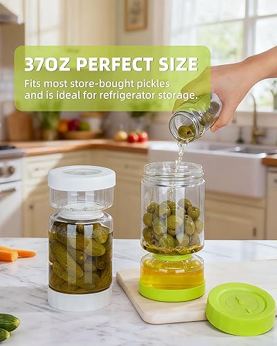 Miniatura 6 de ZENS Tarro de pepinillos con colador abatible, contenedor separador de jugo de pepinillos de húmedo y seco, sellado hermético mejorado a prueba de