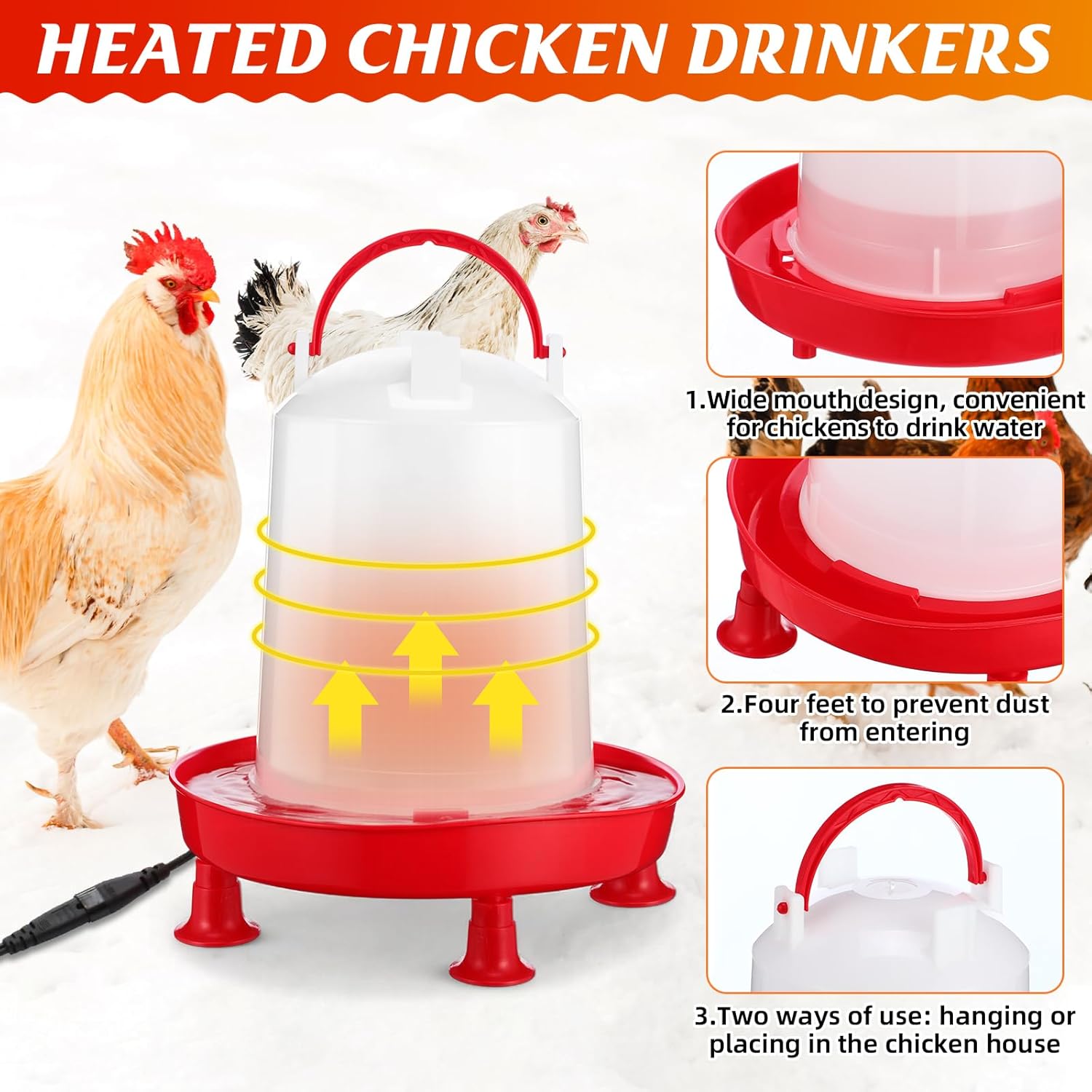 4 Pack 6l Heated Chicken Feeder and Waterer Kit Poultry Waterer Fountain with Leg Support for Chicks Coop Feeding Farm Supplies Birds Duck