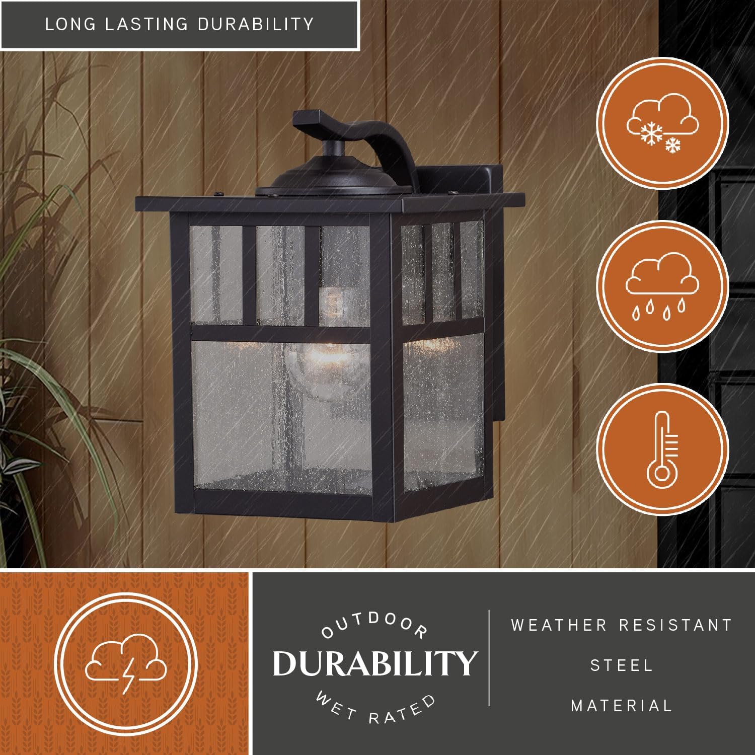 VAXCEL Mission 9.5 in. H 1-Light Oil Burnished Bronze Mission Outdoor Wall Sconce Made of Durable Steel, Clear Seeded Glass Shade, LED Compatible, Use for Exterior Porch Patio Front Door or Garage