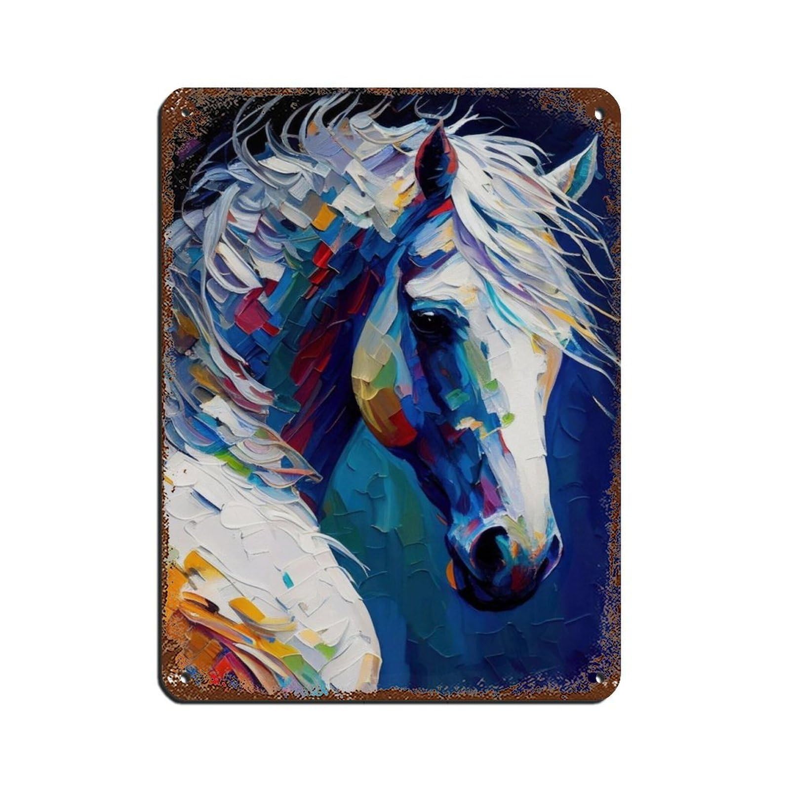Lxwnze 30L X 40W Cm Horse Oil Paintingposter Tin Sign Vintage Metal Pub Club Cafe Bar Home Wall Art Decoration Poster Retro 12X16inch(30X40cm)