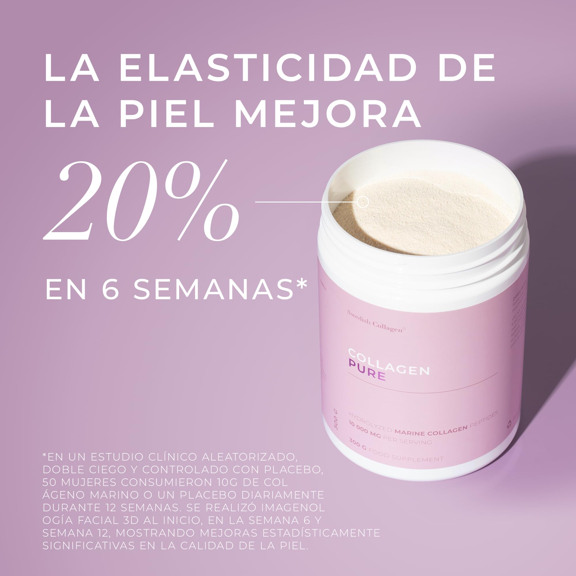 Swedish Collagen - Colágeno Marino Hidrolizado 10.000 mg - Suplemento en Polvo - 2 x 300 g (600 g en Total), Suministro para 60 días | Péptido Puro para Cabello, Piel, Uñas y Articulaciones 100%