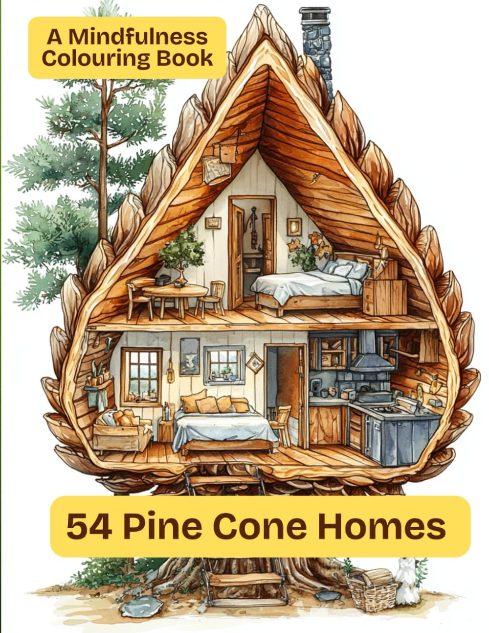 A Mindfulness Colouring Book: 54 Pine Cone Homes (Cosy Homes For Mindfulness Colouring Books)
