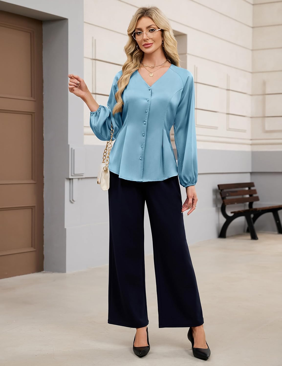 Blooming Jelly Womens Satin Silk Dressy Casual Business Blouse Button Down Long Sleeve Peplum Top Work Shirt Fall Outfit - Image 5