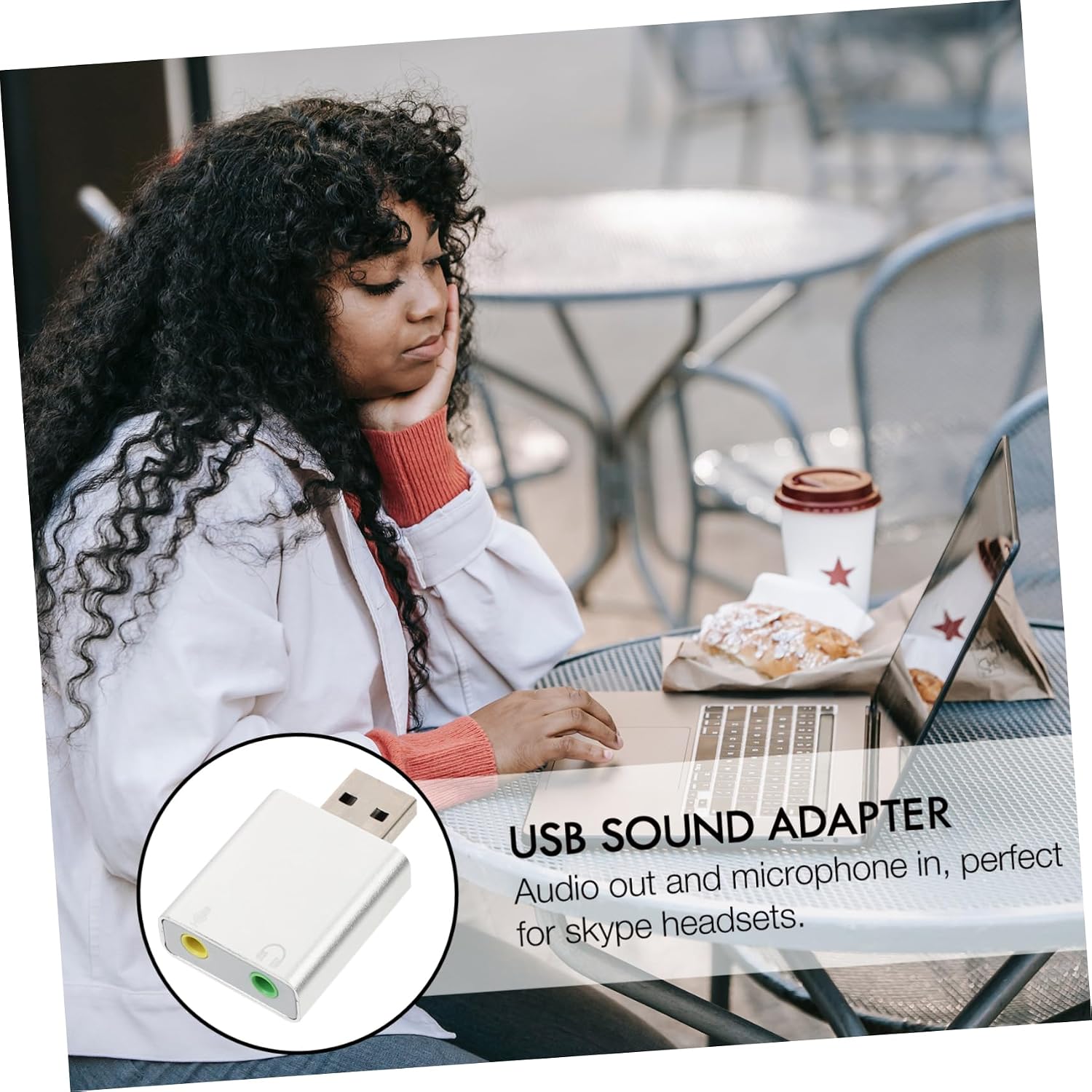 NUOBESTY Aluminum USB External Stereo Sound Adapter with Microphone and Headphone Jack Compact Durable USB Audio Adapter for Laptops Desktops Sound Card Compatible with Audio Devices